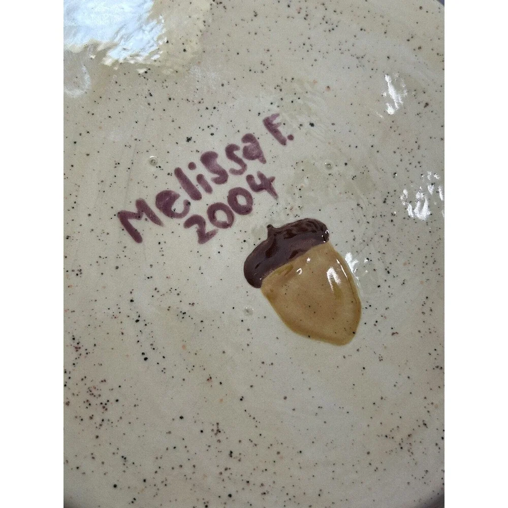 Handmade And Painted Leaves‎ And Acorns Pottery Dish Plate